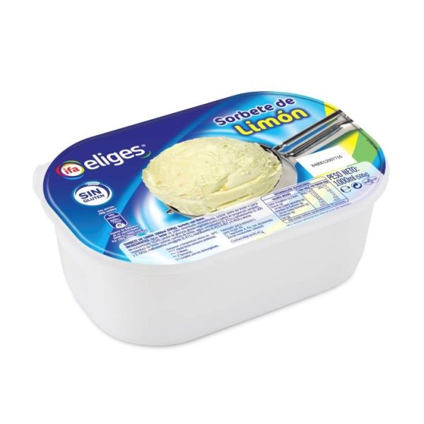 Lemon sorbet ice cream tub
