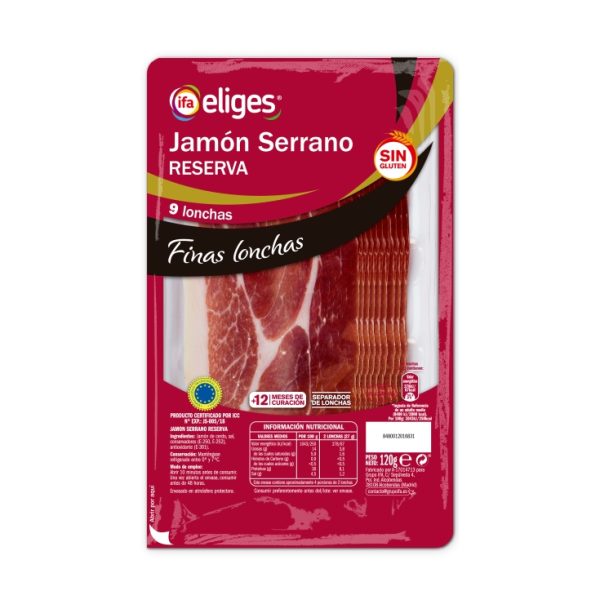 Serrano ham reserve thin slices